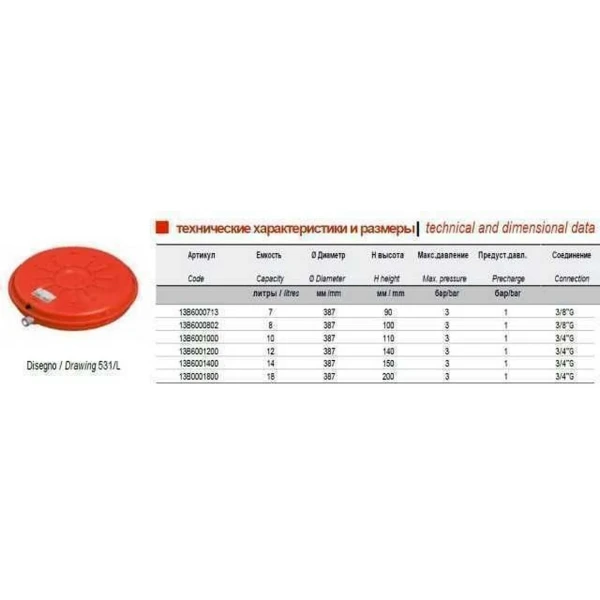 Бак Zilmet  oem-pro для монтажа в котлы плоский Арт. 531 18л 3bar  рифлёный ( 13B6001805 )