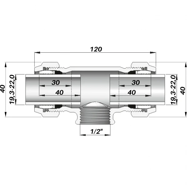 Соединение зажимное тройное 1/2″(Ø20мм)х1/2″В чугунное QТ Gebo