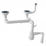 Сифон для мийки гранітної подвійний 3 1/2″ різнорівневий, 60 мм гвинт, круглий перелив 35мм, з гофрою