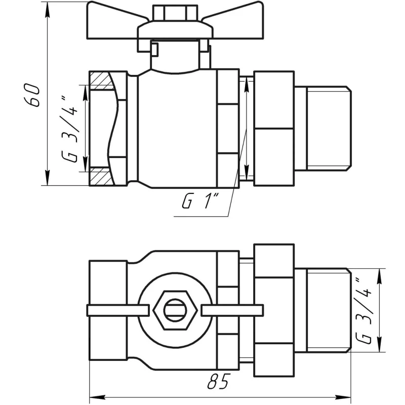 Кран кульовий прямий з американкою ARCO 3/4″ TURIA 0117408