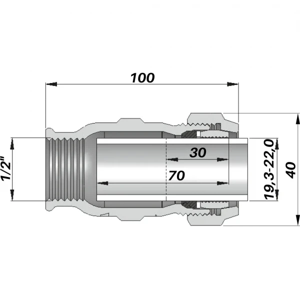 Соединение прямое зажимное с внутренней резьбой DN15(19,3-22,0 мм) х 1/2″ IK AGAflex