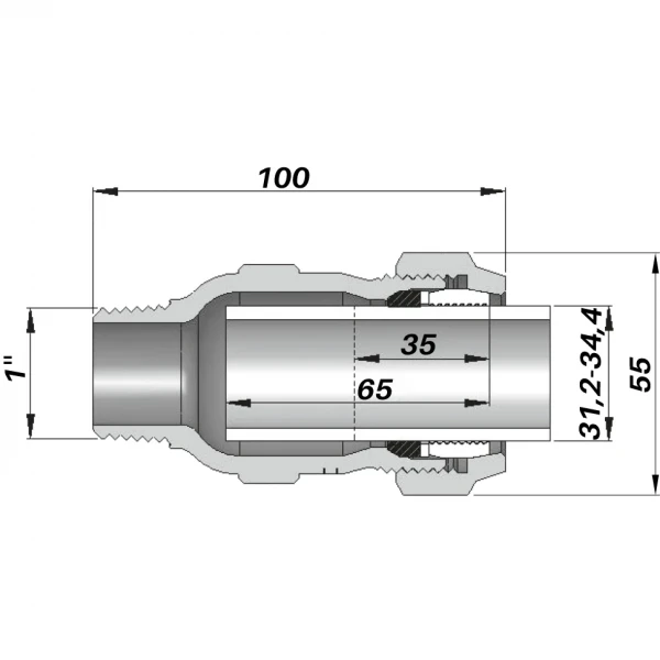 Соединение прямое зажимное с наружной резьбой DN25(31,2-34,4мм) х 1″ AK AGAflex