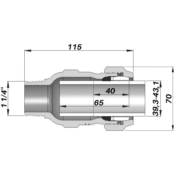 Соединение прямое зажимное с наружной резьбой DN32(39,3-43,1 мм) х 1 1/4″ AK AGAflex