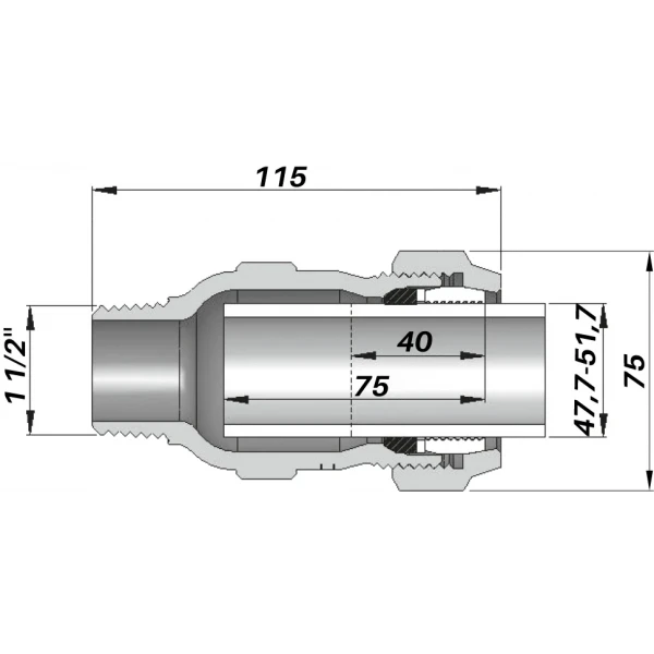 Соединение прямое зажимное с наружной резьбой DN40(47,7-51,7 мм) х 1 1/2″ AK AGAflex
