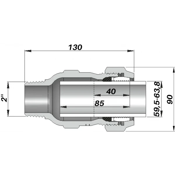 Соединение прямое зажимное с наружной резьбой DN50(59,5-63,8 мм) х 2″ AK AGAflex