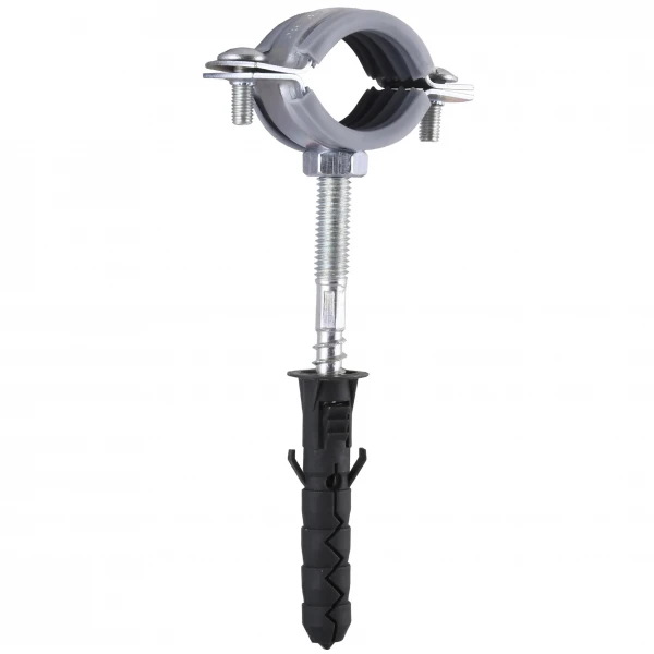 Хомут в сборе CR    3/4″ (25-30мм) с винтом-шурупом 8*80 и дюбелем в уп., серый