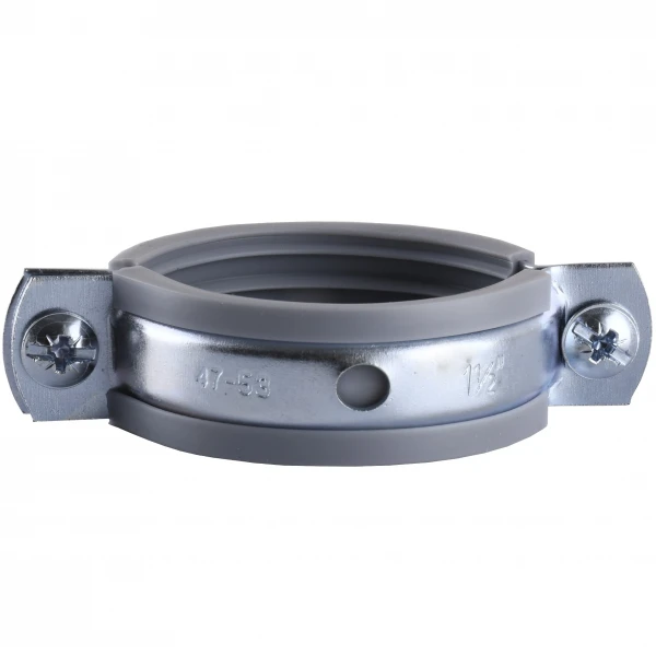 Хомут в сборе CR  1 1/2″ (47-53мм) с винтом-шурупом 8*100 и дюбелем в уп., серый