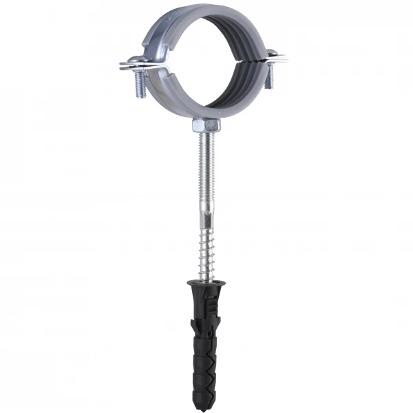 Хомут в сборе CR  1 1/2″ (47-53мм) с винтом-шурупом 8*100 и дюбелем в уп., серый