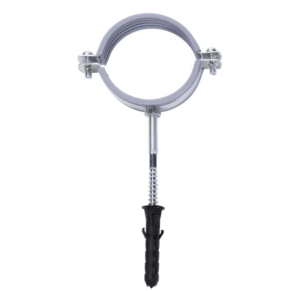 Хомут в сборе CR  2 1/2″ (70-80мм) с винтом-шурупом 8*100 и дюбелем в уп., серый