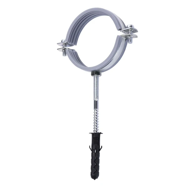 Хомут в сборе CR  2 1/2″ (70-80мм) с винтом-шурупом 8*100 и дюбелем в уп., серый