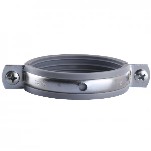 Хомут в сборе CR  2 1/2″ (70-80мм) с винтом-шурупом 8*100 и дюбелем в уп., серый