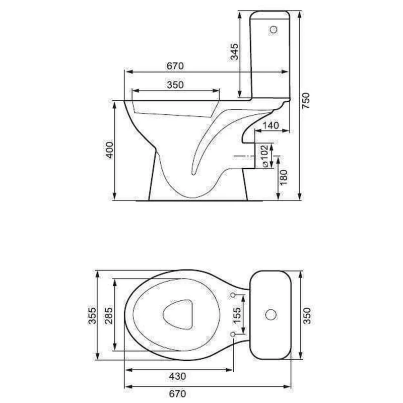 Унітаз компакта Cersanit PRESIDENT P010/P011 горизонт, (без бачка, без сидіння)