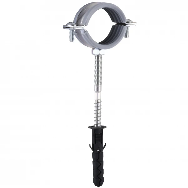 Хомут в сборе CR  1  1/4″ (42-47мм) с винтом-шурупом 8*80 и дюбелем в уп., серый