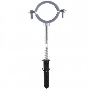 Хомут в сборе CR  1  1/4″ (42-47мм) с винтом-шурупом 8*80 и дюбелем в уп., серый