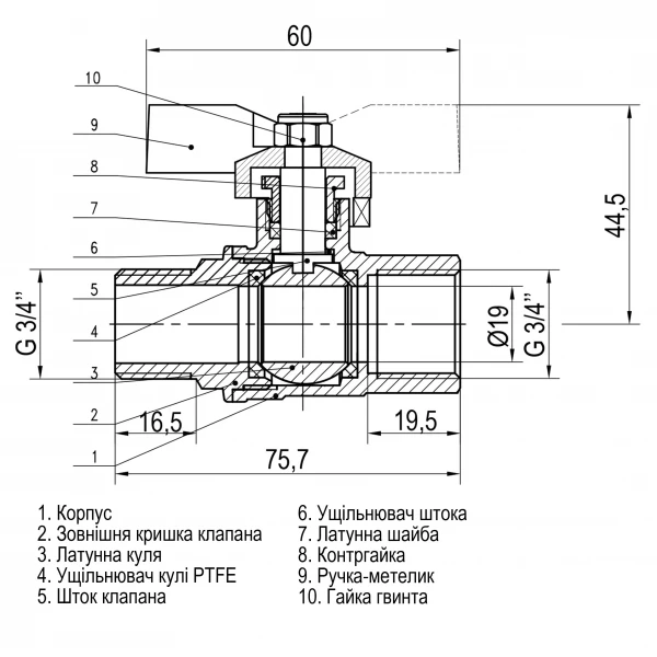 Кран шаровый прямой SELBA 3/4″ НВ ЖБ SL1508