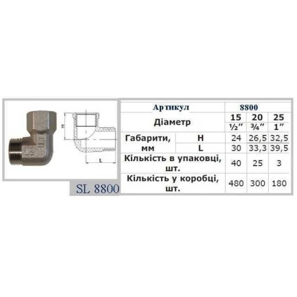 Уголок SELBA 1/2″ ЗВ SL8800