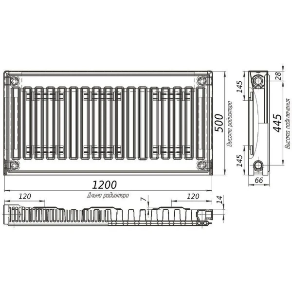 Радіатор сталевий панельний KALDE 11 бок 500х1200
