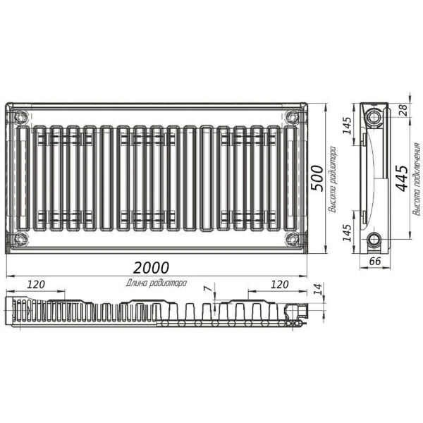 Радіатор сталевий панельний KALDE 11 бок 500х2000