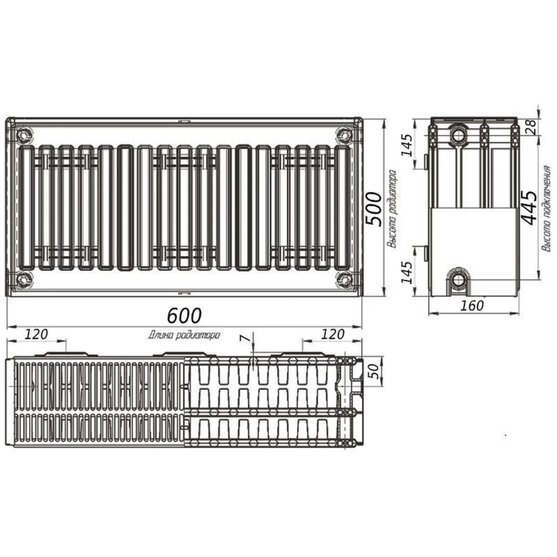 Радіатор сталевий панельний KALDE 33 бок 500x600