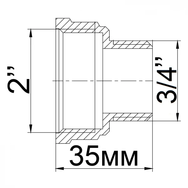 Редукционный переходник 2″х 3/4″ВН латунный 623-1Б