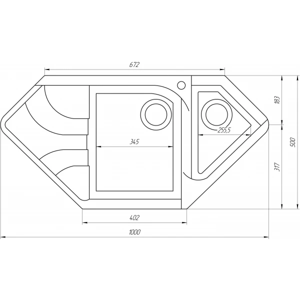 Гранитная мойка Globus Lux GARDA слоновая кость 1000х500мм