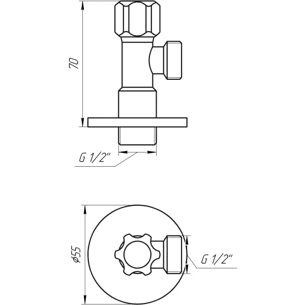 Кран вентильный угловой SOLOMON 1/2″х 1/2″ 160403
