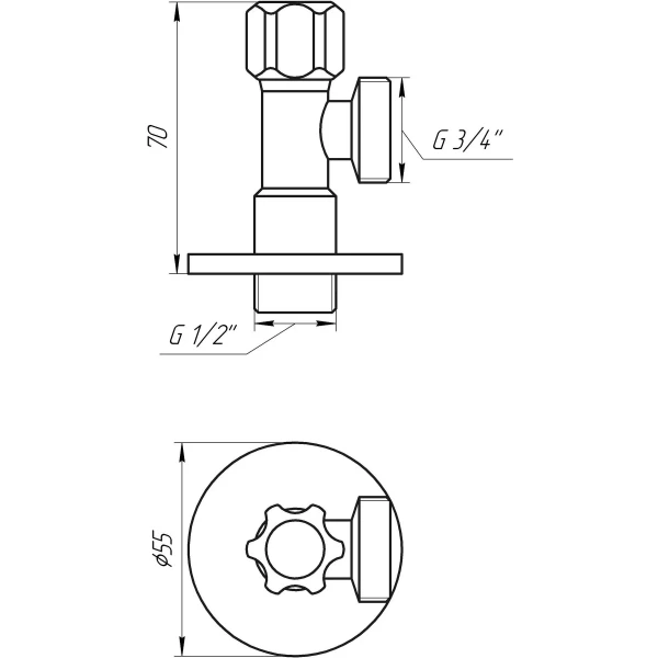 Кран вентильний кутовий SOLOMON 1/2″х 3/4″ 160403