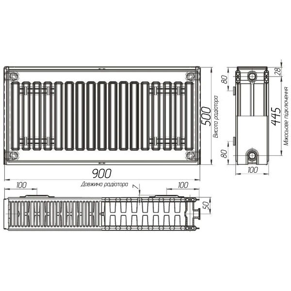 Радіатор сталевий панельний OPTIMUM 22 бок 500x900