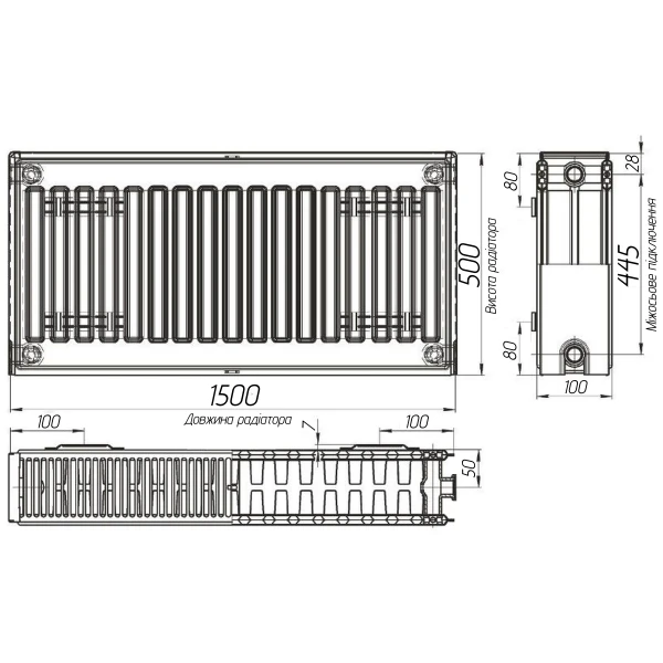 Радіатор сталевий 22/500х1500 бок OPTIMUM