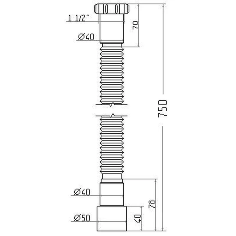 Гнучка труба Waterstal АС-1013 1 1/2″х40/50 з гайкою, 750мм