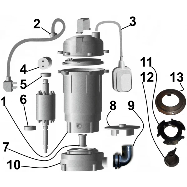 Насос фекальный с режущим механизмом VOLKS WQ10-12G 1,3кВт