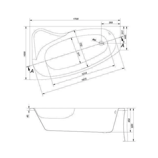 LORENA Ванна 150Х90 левая