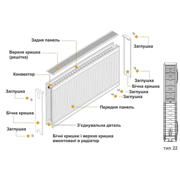 Радиатор стальной 22/600х1400 низ-справа/бок KALDE (без клапана OUTER)