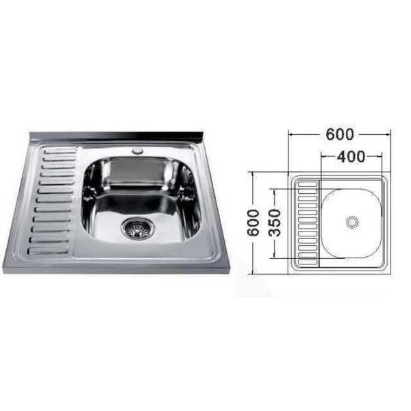 Мийка кухонна накладна прямокутна 600х600х180 Satin Right MR 6060 R E Mira