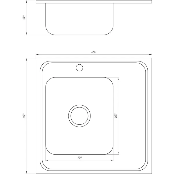 Мийка кухонна накладна прямокутна 600х600х180 Satin Left MR 6060 L E Mira