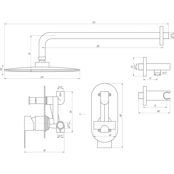 Смеситель для душа встроенный TOPAZ SARDINIA TSG 08205-G-H20