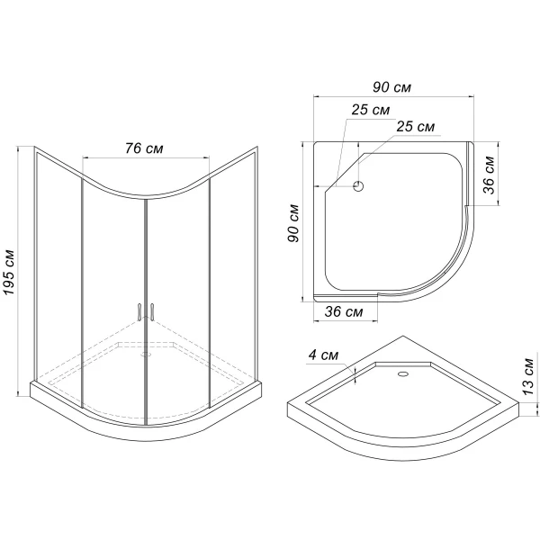 Душова кабіна півкругла WISLA L90FS (L90) BRAVO (2уп.)