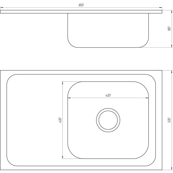 Мийка кухонна накладна прямокутна 800х500х180 Decor Right MR 8050 R D Mira