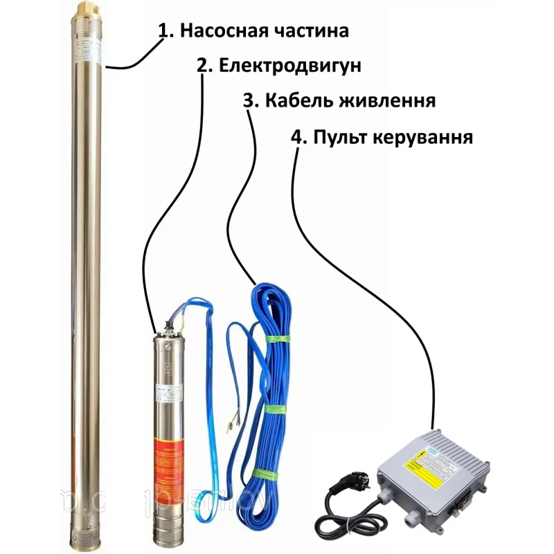 Насос скважинный с пов,уст к песку 2,5″ OPTIMA 2,5SDm1,5/18 0,25 кВт 48м + пульт+кабель 15м