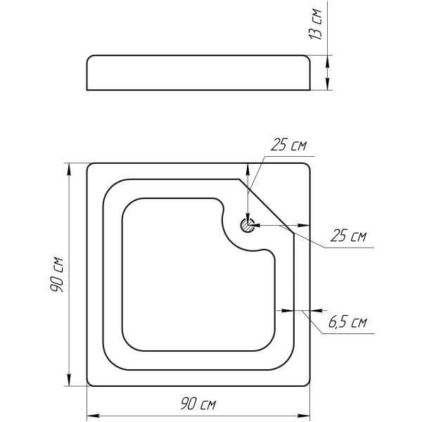 Душовий піддон квадратний LUBAWA SL90F (SL90) BRAVO (1уп.)