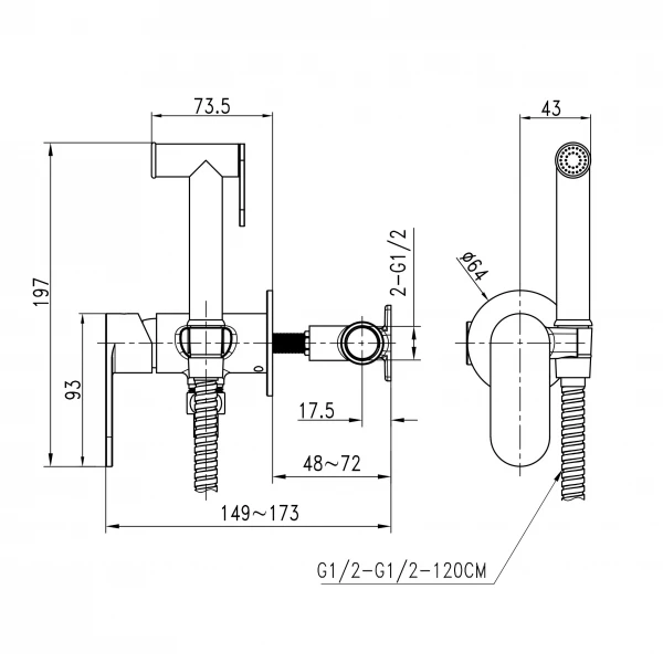 Смеситель гигиенический TOPAZ BARTS TB 077106-H36