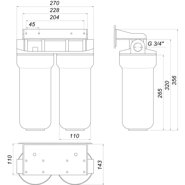 Система 2-х ступенчатой очистки Optima OP-02, 3/4″