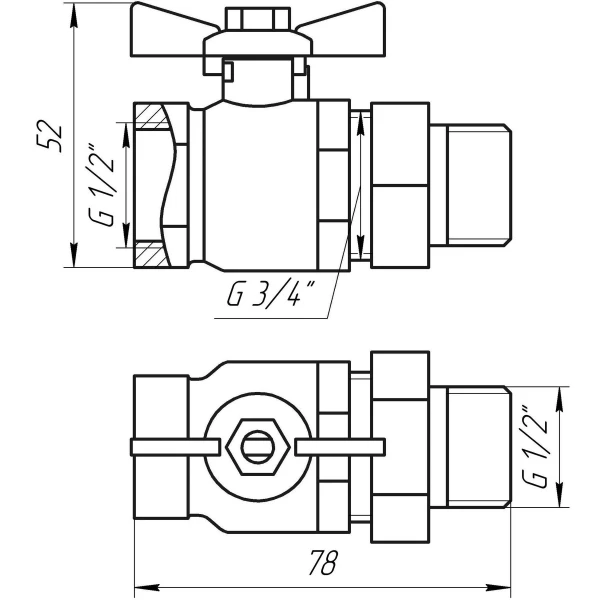 Кран кульовий ARCO 1/2″ SENA 154103 прямий з американкою (754103)