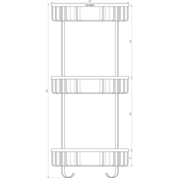 Поличка в душову SS8477-кутова Потрійна НЕРЖ-SUS304-(200*200*600мм)-(Globus Lux)