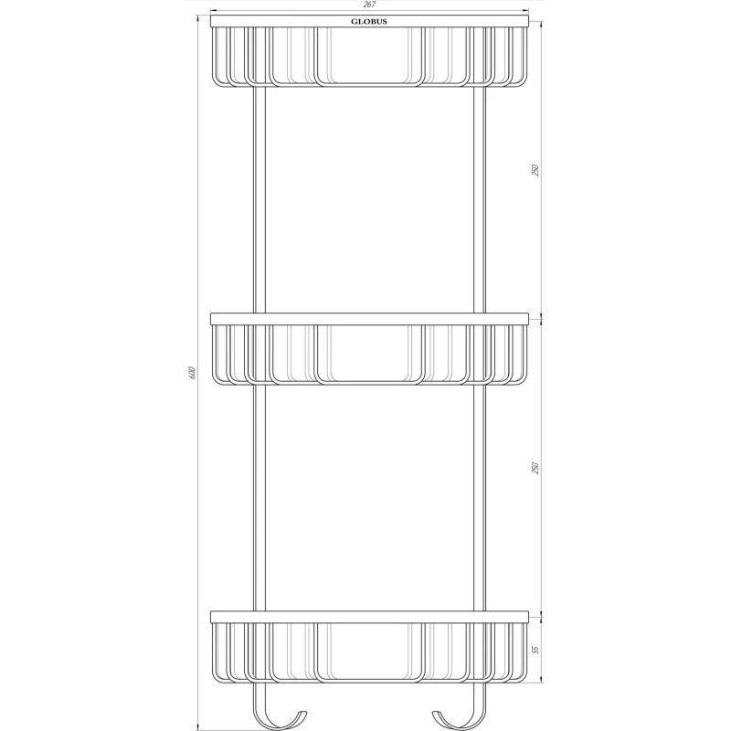 Поличка в душову SS8477-кутова Потрійна НЕРЖ-SUS304-(200*200*600мм)-(Globus Lux)