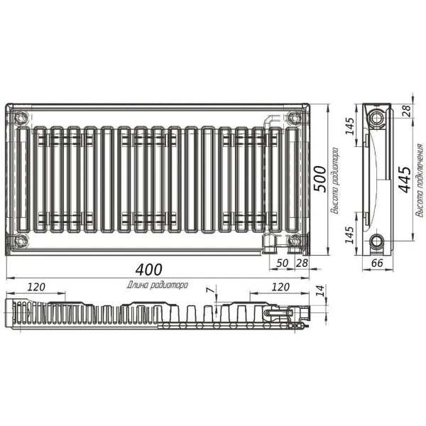 Радіатор сталевий панельний KALDE 11 низ/справа 500x400 (без OUTER)