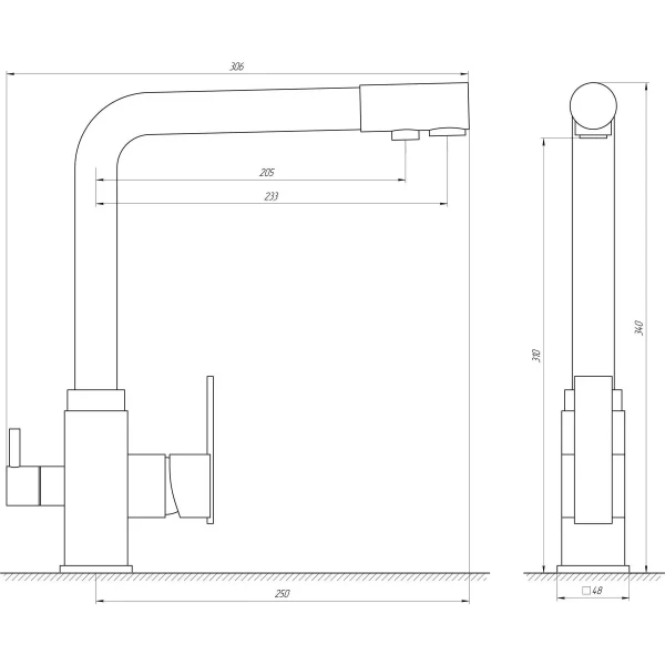 Смеситель для кухни под осмос Globus Lux LAZER GLLR-0100-6-MARONE