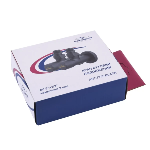 Набір Кран вентильний кутовий з американкою SOLOMON LUX 1/2″ 7777 (2шт.) BLACK (1уп)