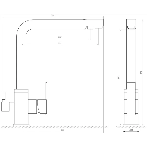 Смеситель для кухни под осмос Globus Lux LAZER GLLR-0100-1-ONIX