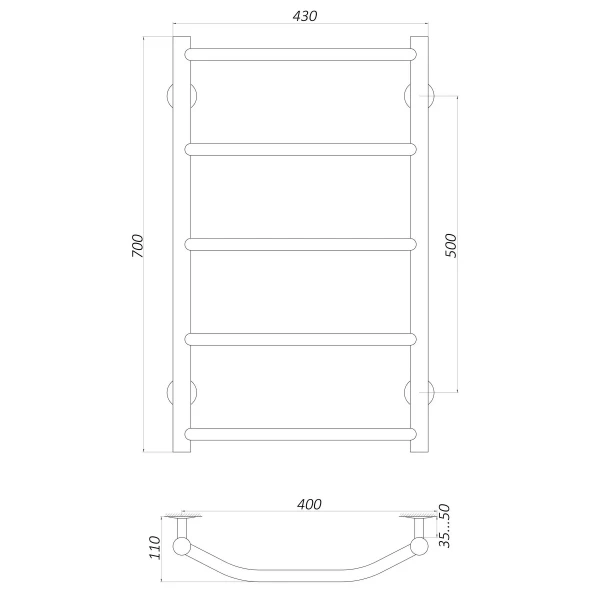 Рушникосушарка UNIO LT W 700-400-5 Драбинка Трапеція вода